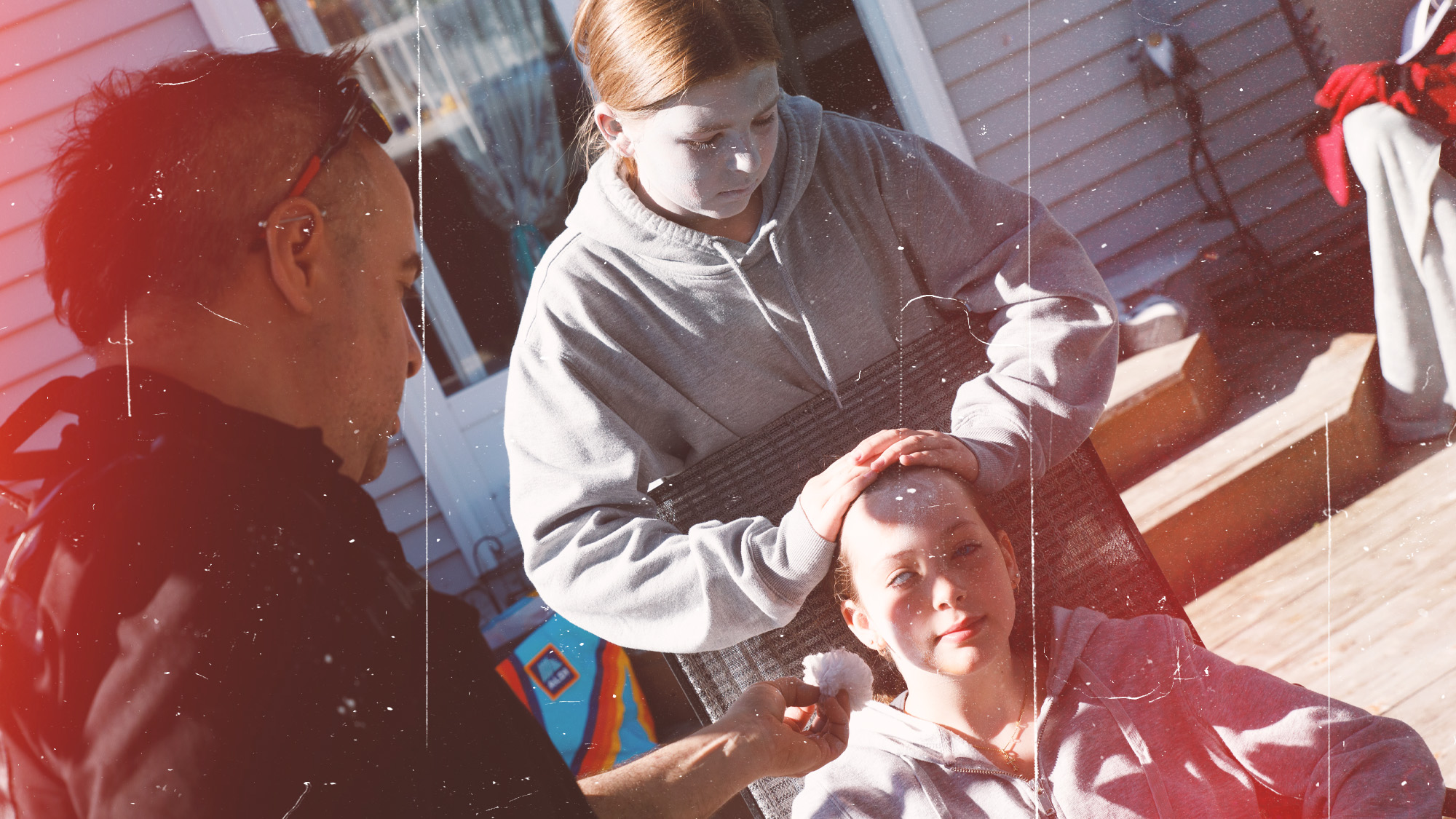 Behind the scenes — touch-up between takes