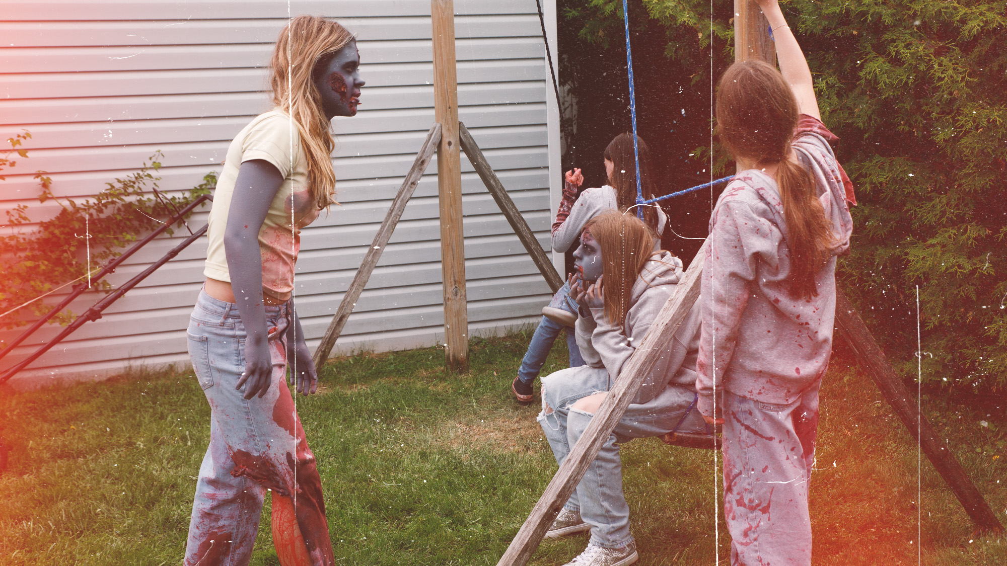 Backyard zombie standoff by the swing set