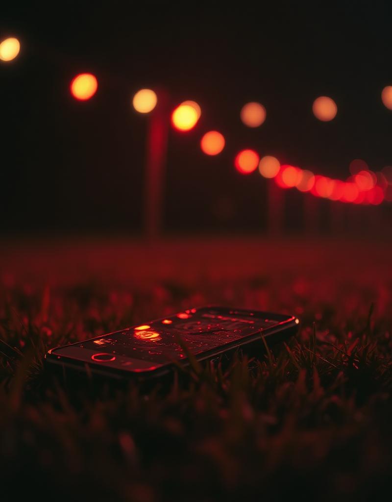 Smashed smartphone in grass