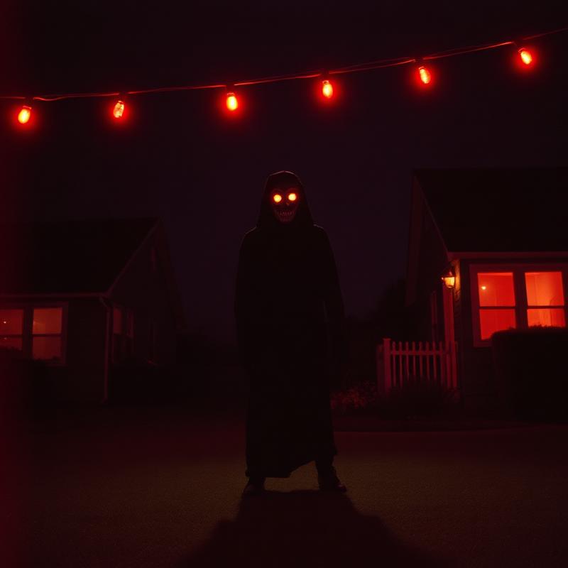 Hooded silhouette on suburban lawn